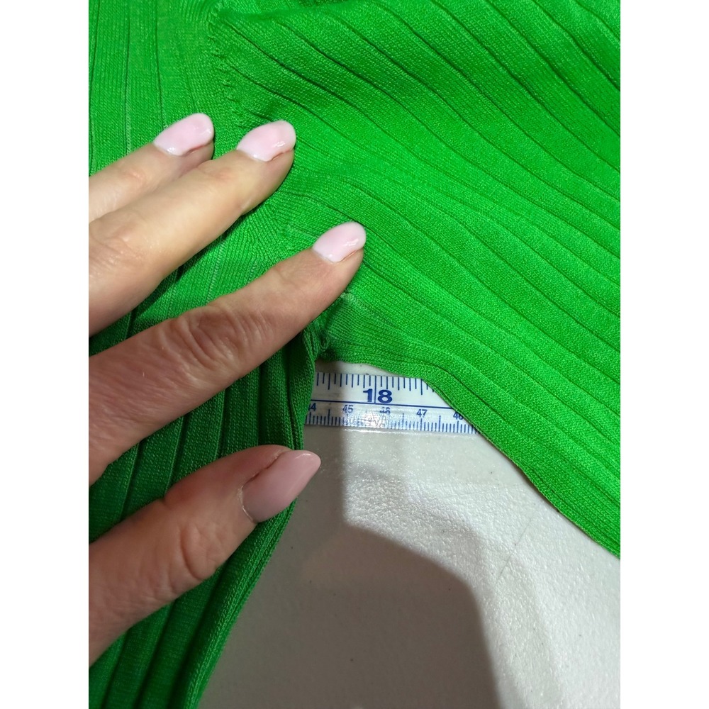 JUST FEMALE Fresh Dress Womens L Kelly Green Ribbed Knit Midi Scandi Bright - Picture 8 of 10